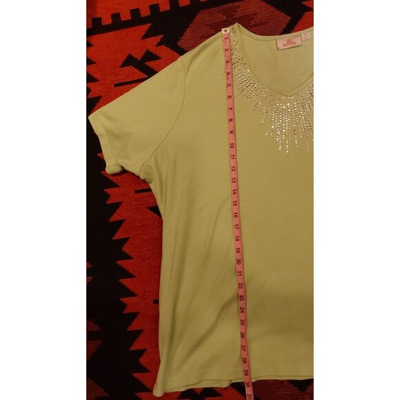 Quacker Factory Women's Plus Size Mint Green Top with Starburst Bling Neck.3X - Picture 8 of 8